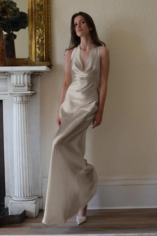 Satin Off Shoulder Backless Tie Waist Slim Fit Long Sexy Prom Dress - Image 8