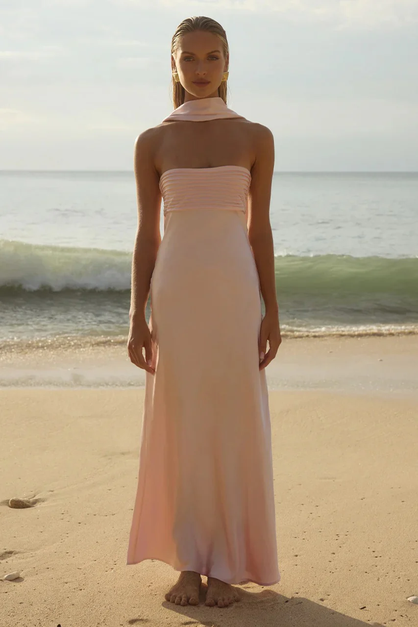 Satin Tie Front Strapless Elegant Prom Dress - Image 2