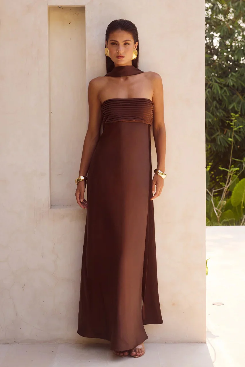 Satin Tie Front Strapless Elegant Prom Dress - Image 3