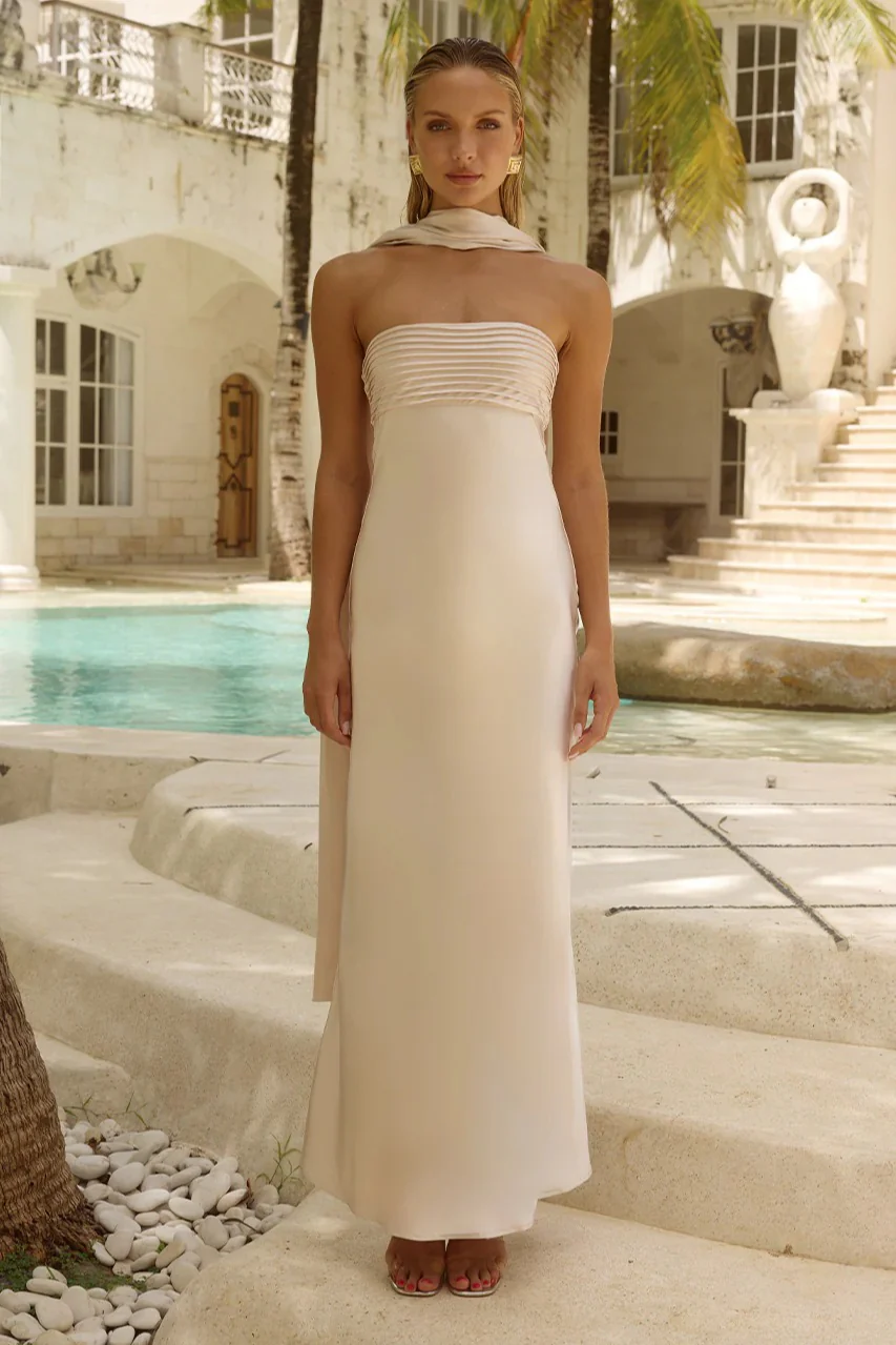 Satin Tie Front Strapless Elegant Prom Dress - Image 9