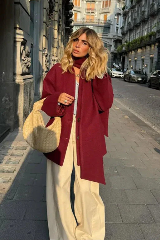 Scarf Collar Single Breasted Wool Coat - Image 3