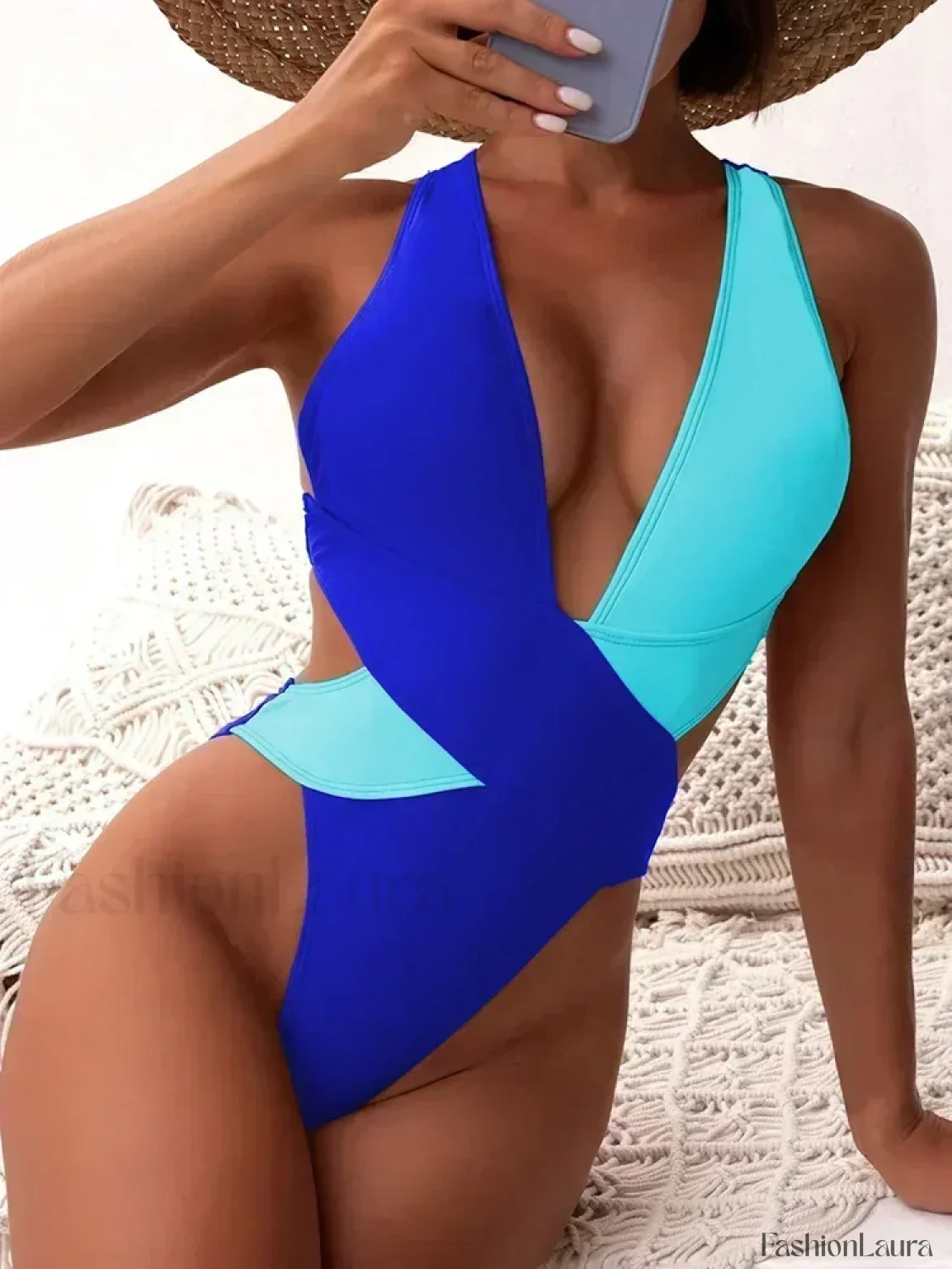 Scrunch V Neck Cross Backless One Piece - Image 9