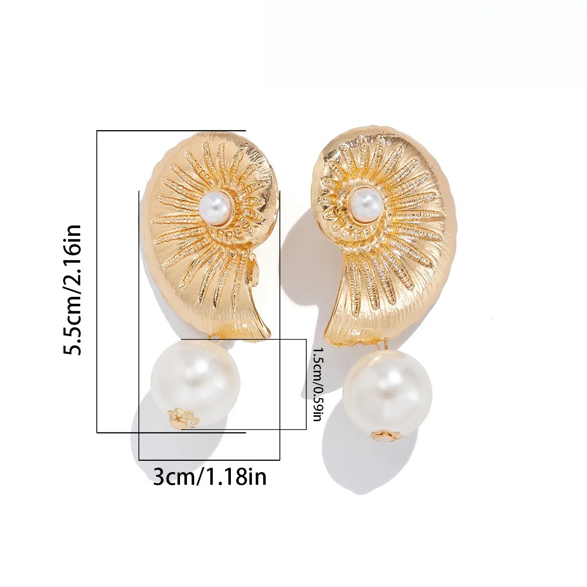 Seashell Pearl Mix Textured Stud Earrings - Image 3
