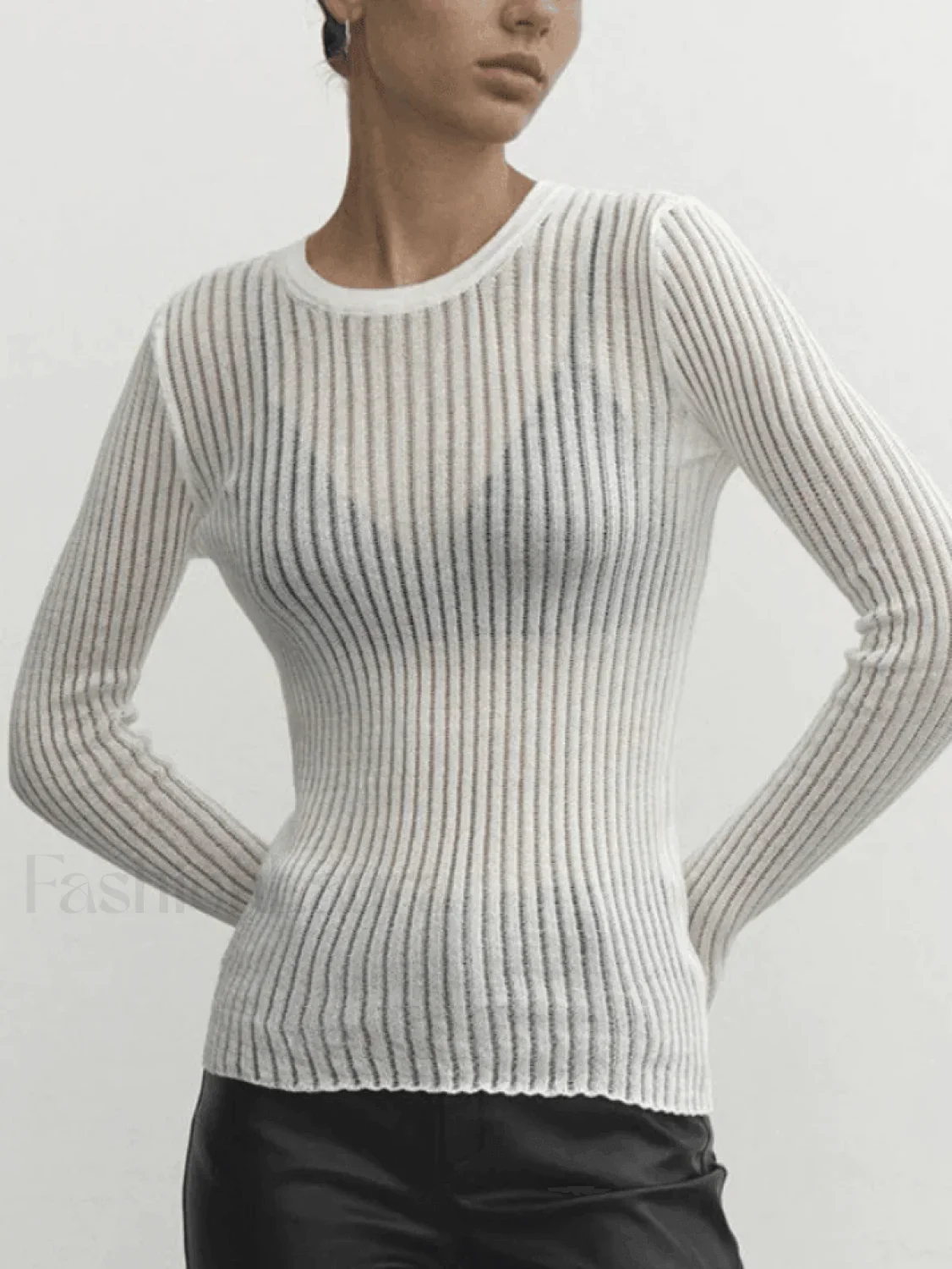 See Through Long Sleeve Ribbed Knit Top - Image 4
