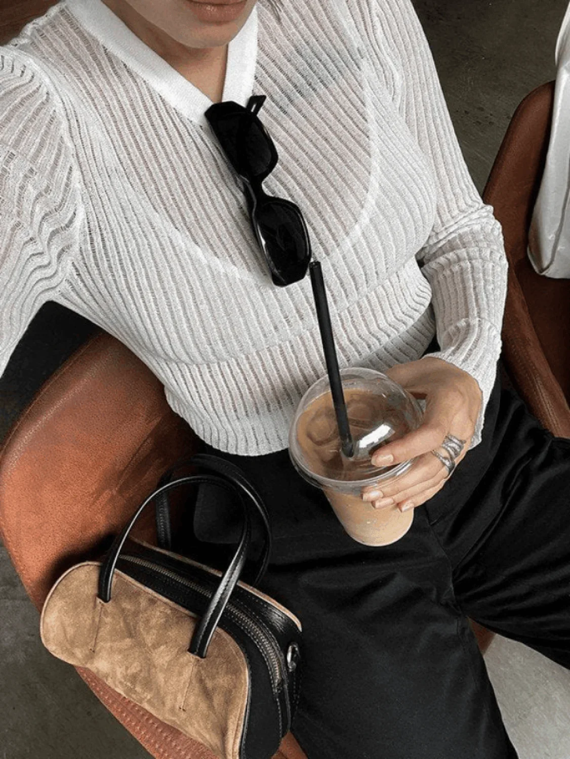 See Through Long Sleeve Ribbed Knit Top - Image 5
