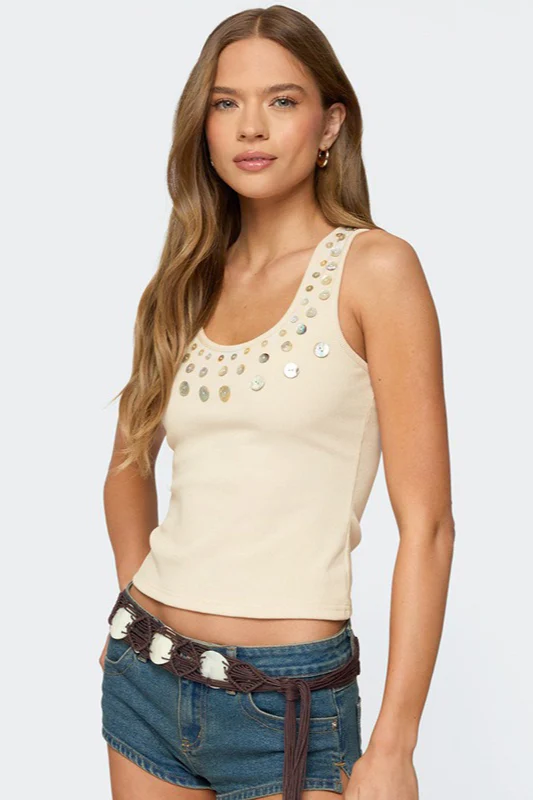 Sequin Button Ribbed Sleeveless Crop Top - Image 7
