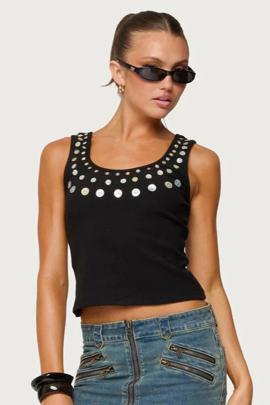 Sequin Button Ribbed Sleeveless Crop Top - Image 8