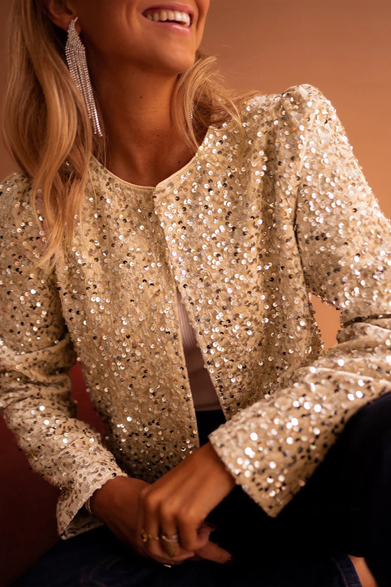 Sequin Cropped Open Front Jacket - Image 7