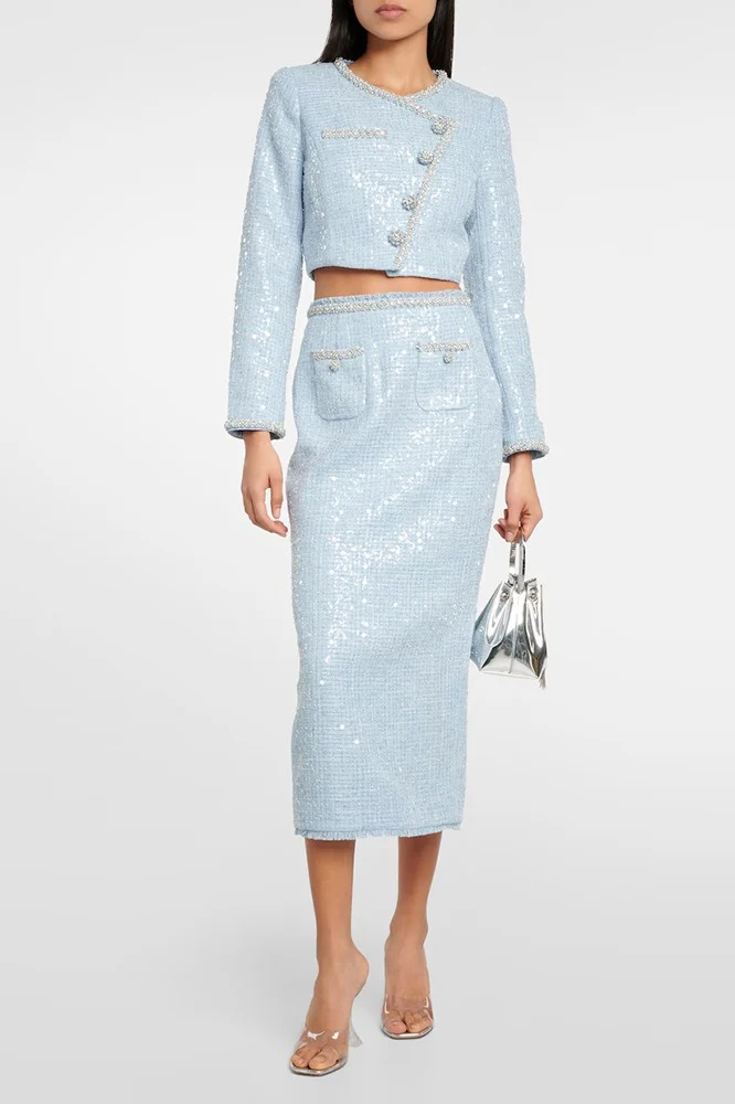 Sequin Diamond Button Cropped Jacket - Image 3