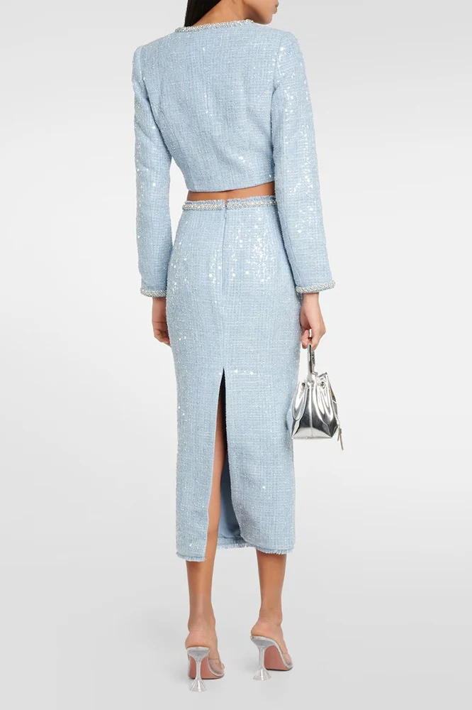Sequin Diamond Button Cropped Jacket - Image 4