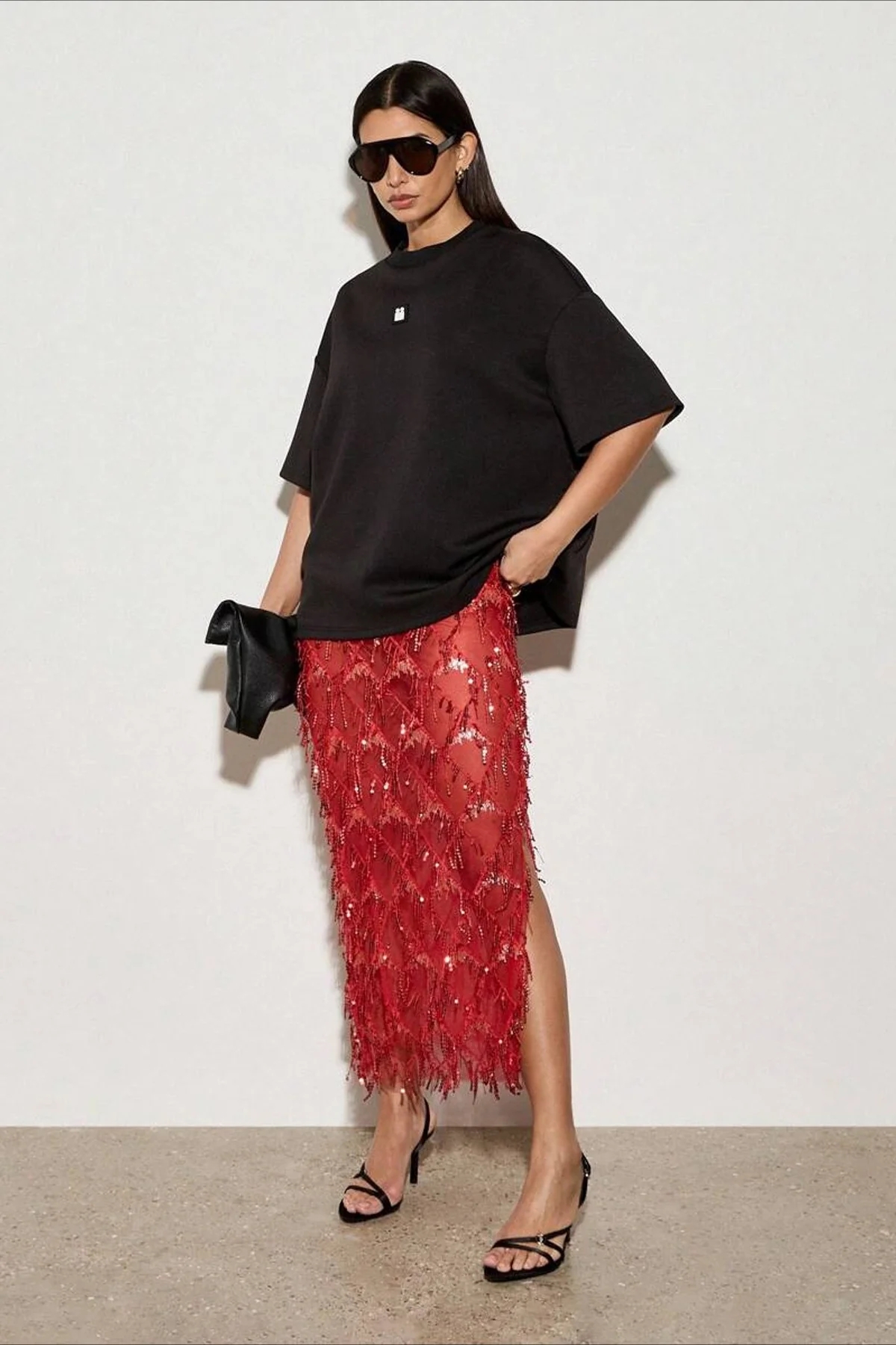 Sequin Fringe Slit Midi Party Skirt - Image 10