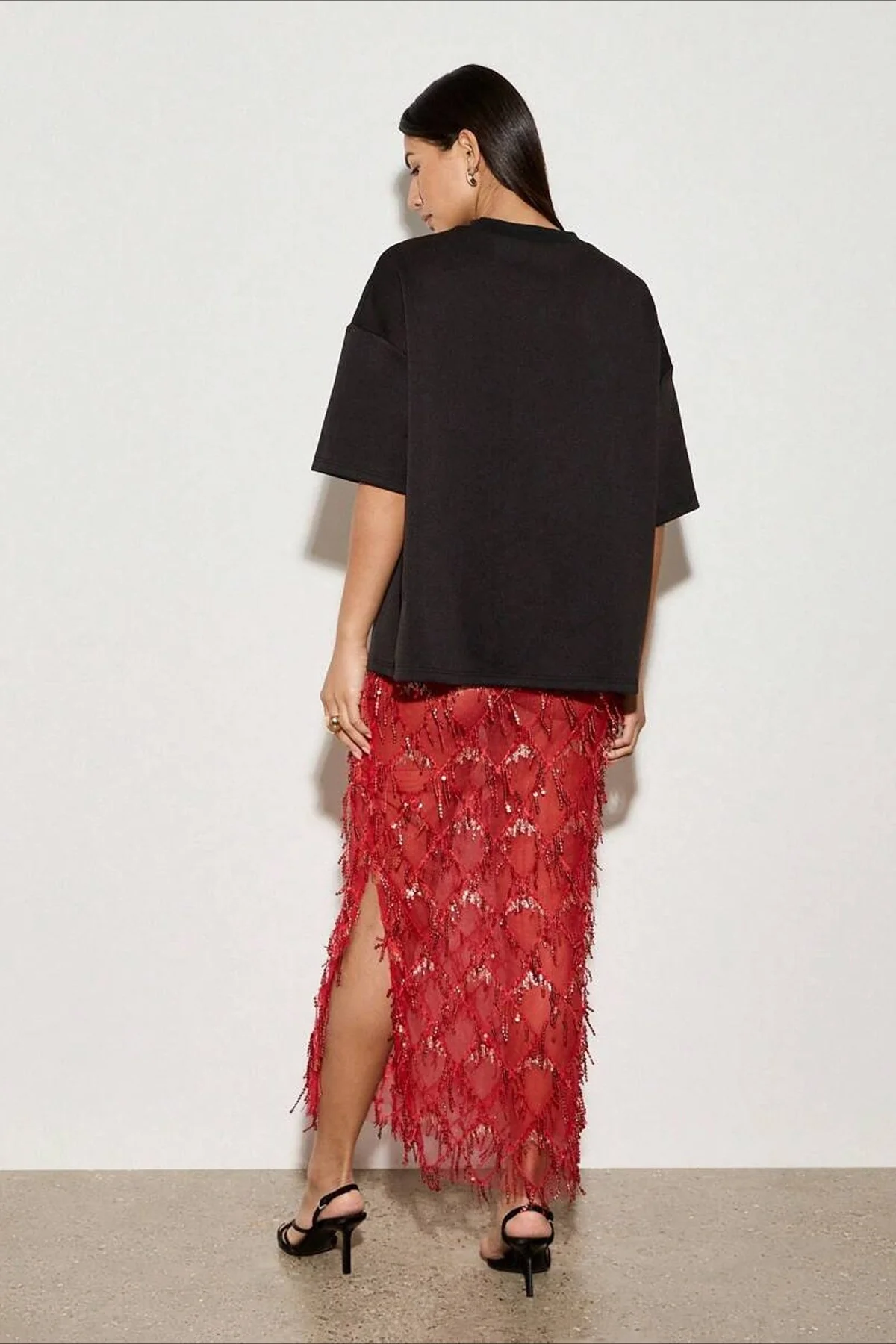Sequin Fringe Slit Midi Party Skirt - Image 11
