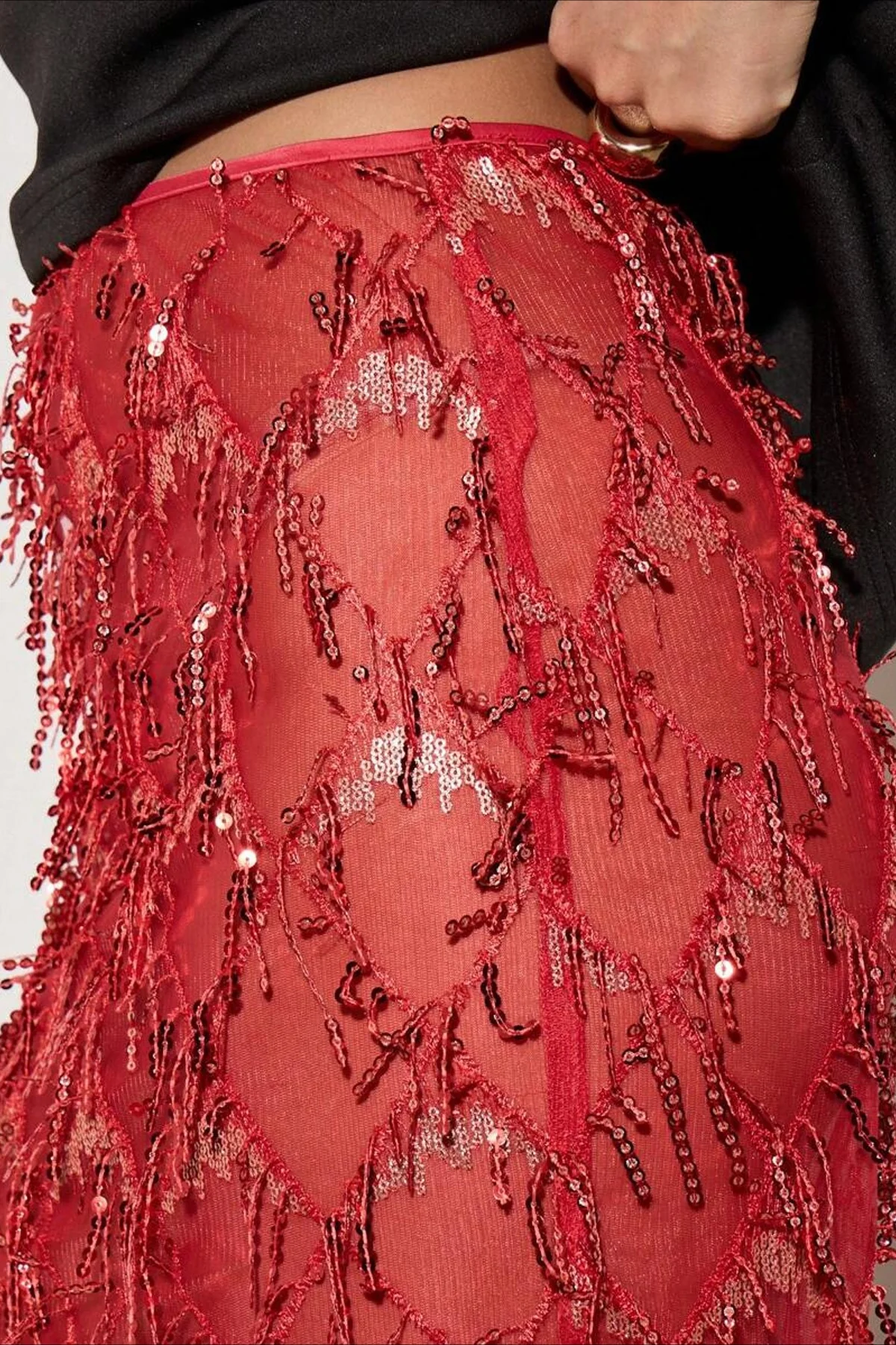 Sequin Fringe Slit Midi Party Skirt - Image 12