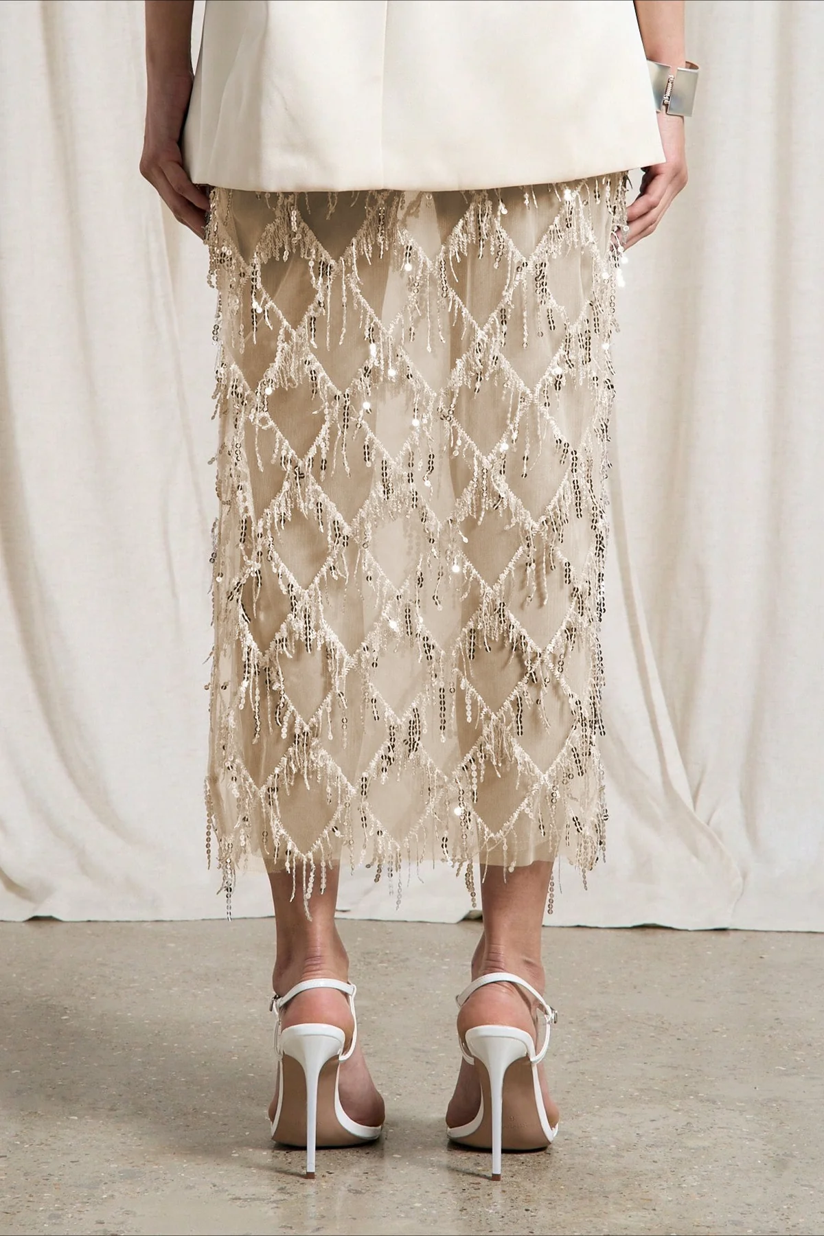 Sequin Fringe Slit Midi Party Skirt - Image 14