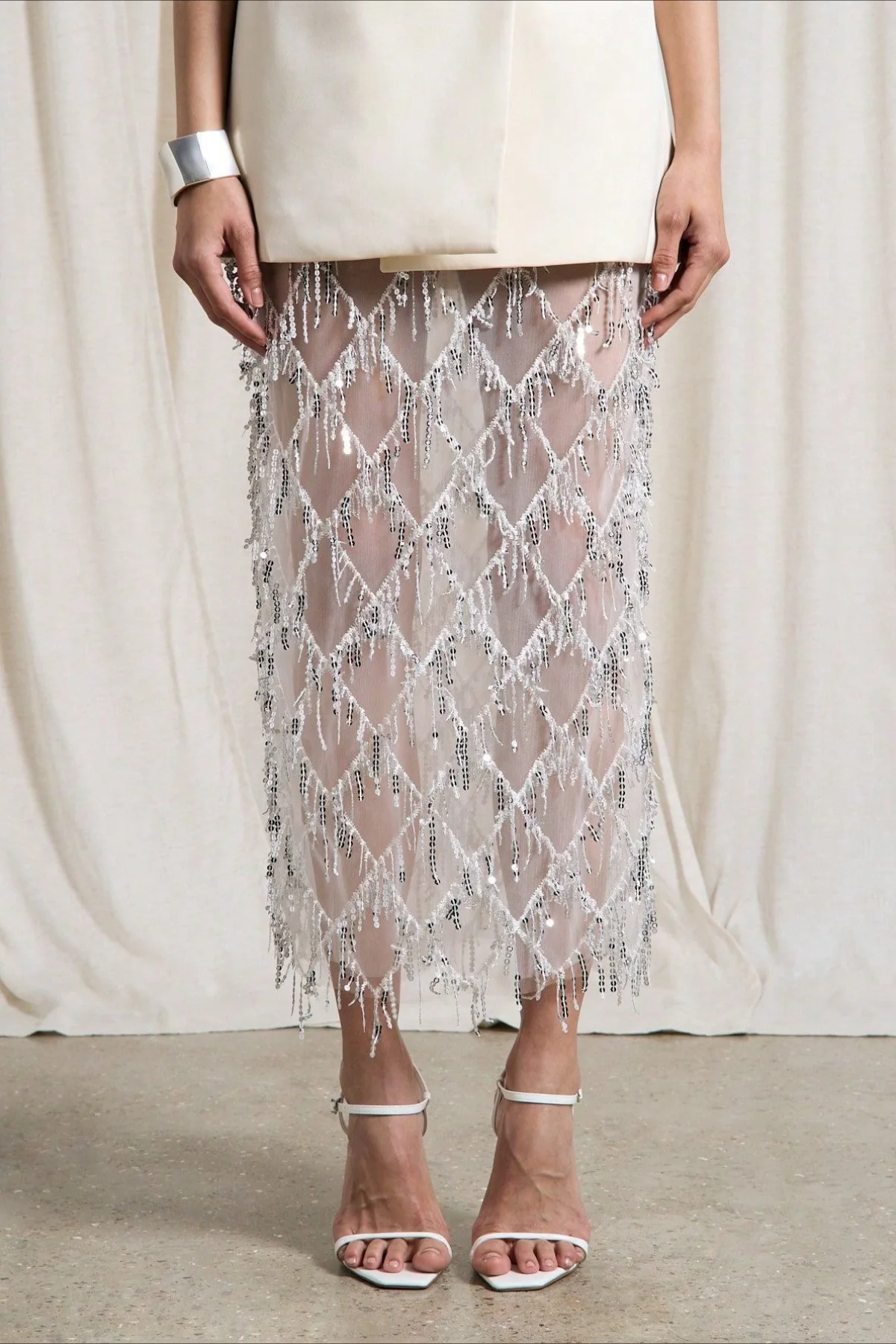 Sequin Fringe Slit Midi Party Skirt - Image 2