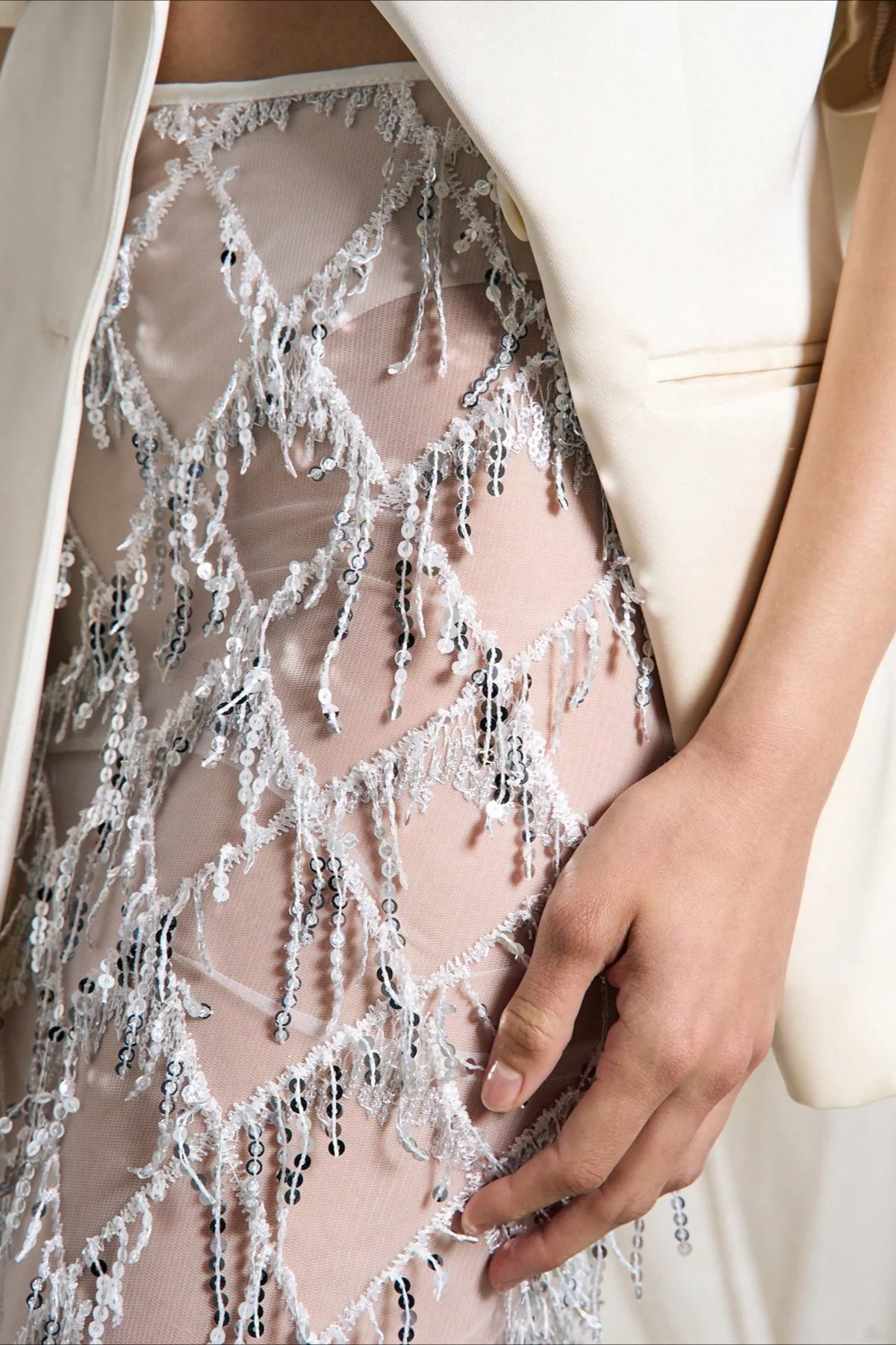 Sequin Fringe Slit Midi Party Skirt - Image 3