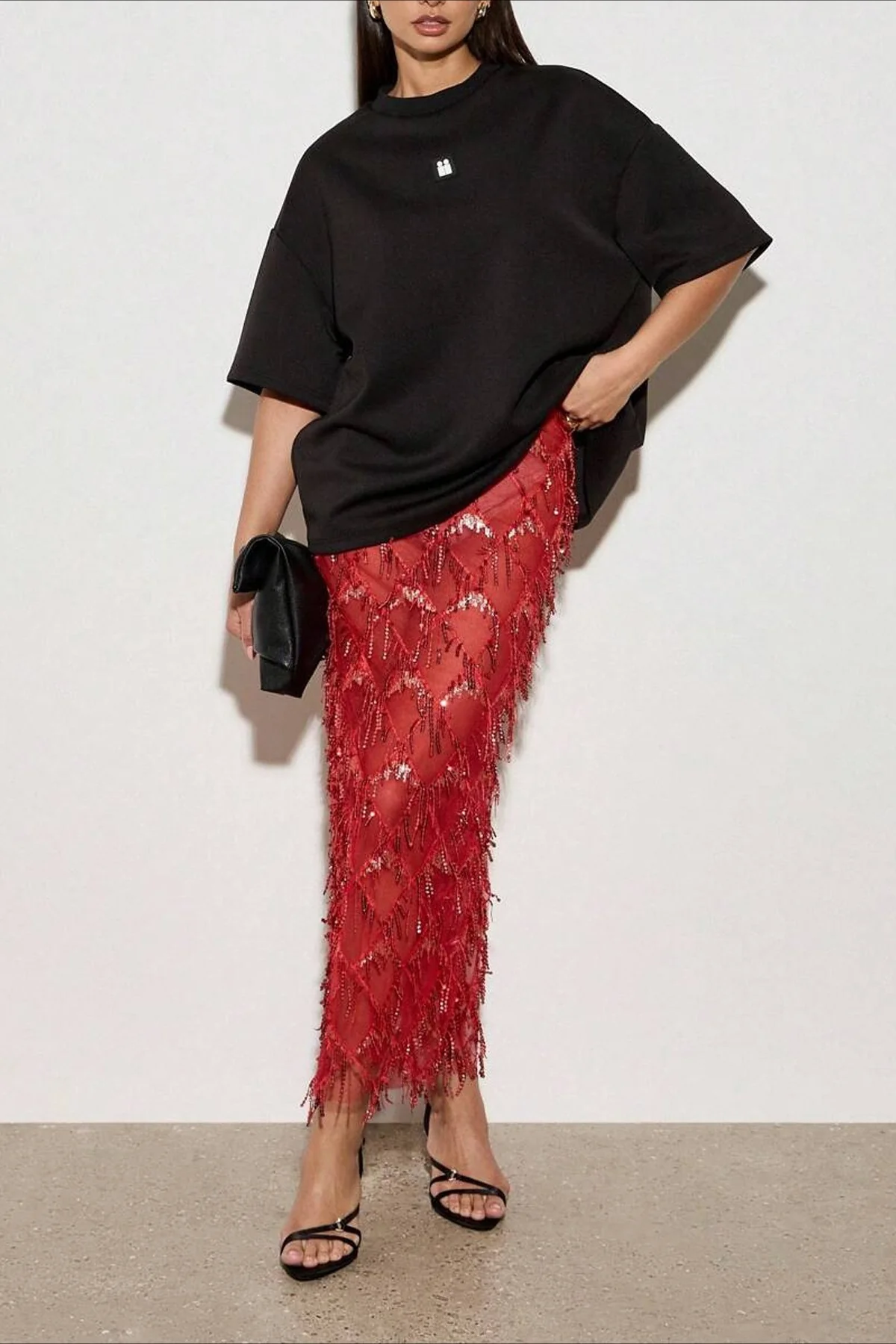 Sequin Fringe Slit Midi Party Skirt - Image 9