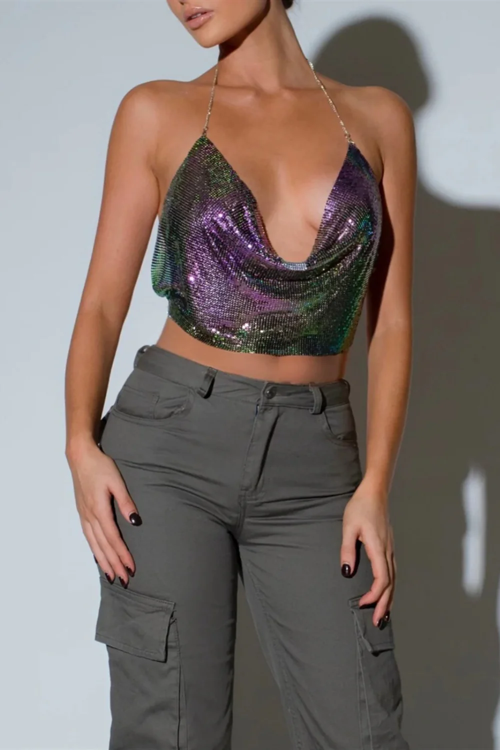 Sequin Halter Backless Halter Top - Image 7