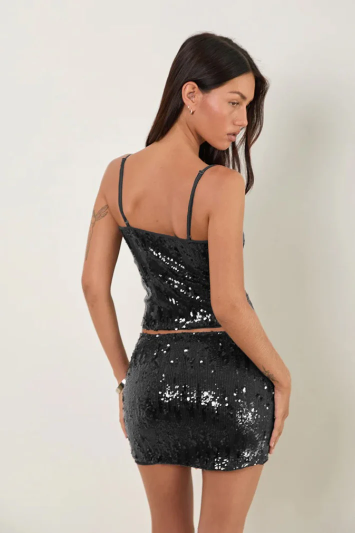 Sequin Low Cut Spaghetti Strap Crop Top - Image 2