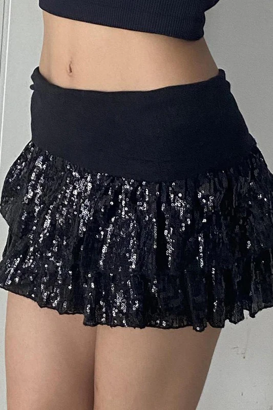 Sequin Paneled Tiered Bodycon Mini Skirt - Image 2