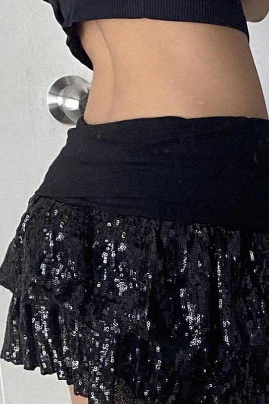 Sequin Paneled Tiered Bodycon Mini Skirt - Image 3