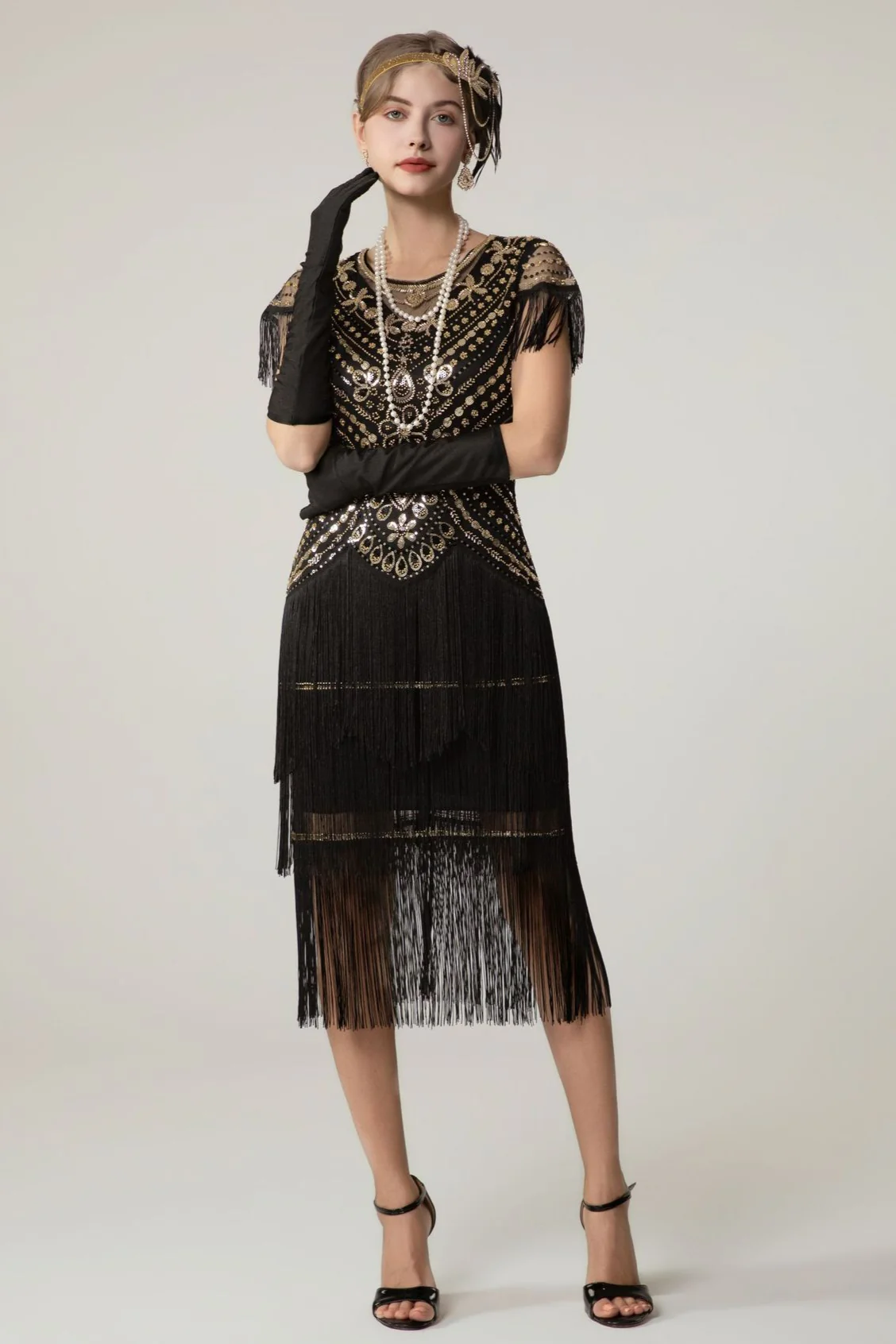 Sequin Short Sleeve Fringe Boho Dress - Image 3
