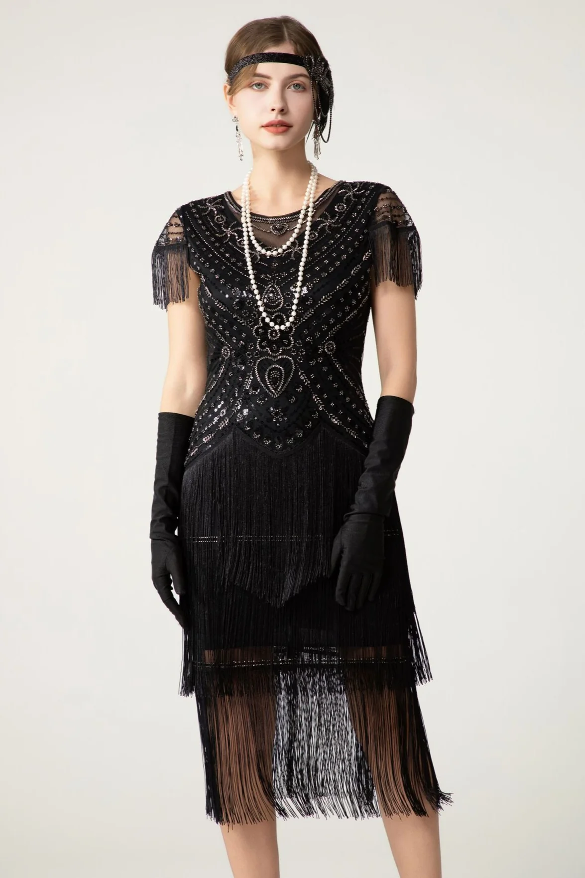 Sequin Short Sleeve Fringe Boho Dress - Image 4