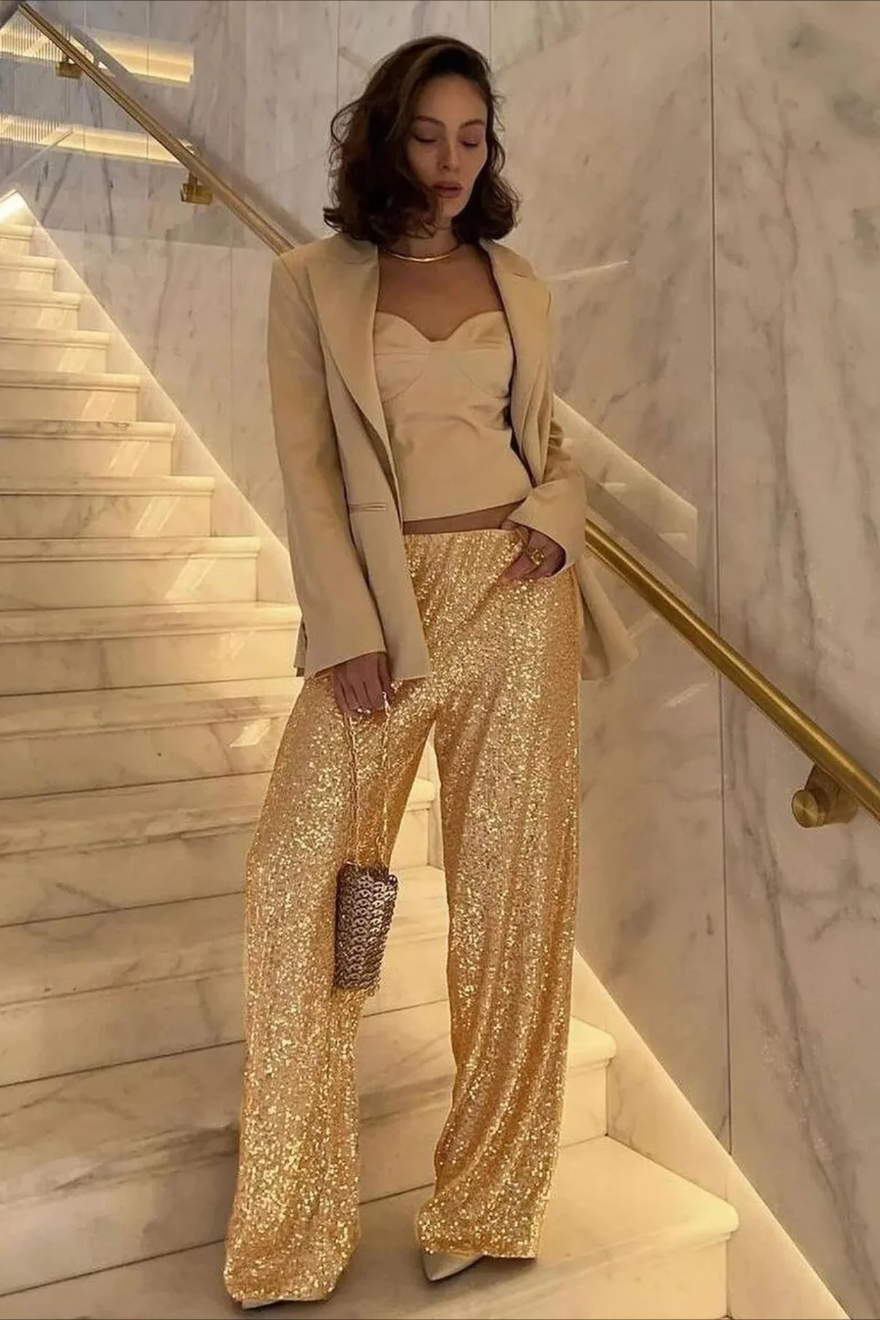 Sequin Straight Leg Casual Pants - Image 2