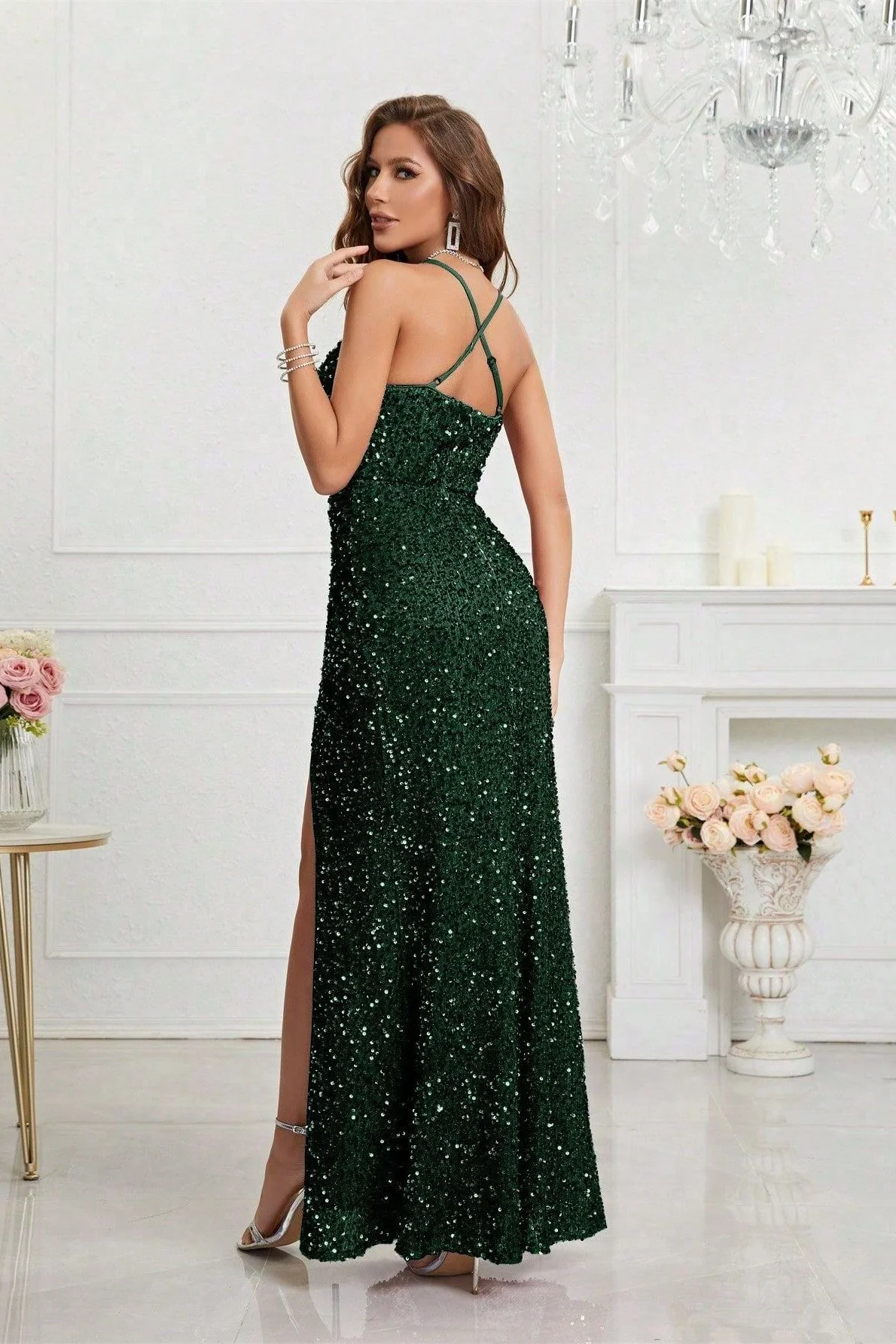 Sequin V Neck Bodycon Formal Dress - Image 13