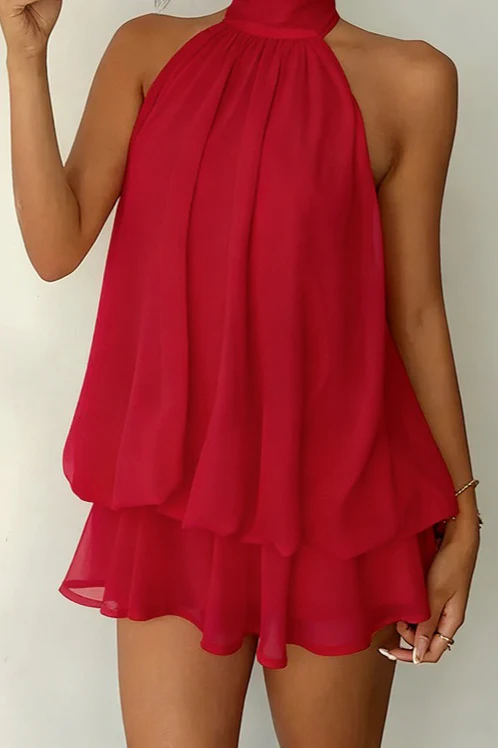Sexy Backless Halter Tie Waist Slim Fit Ruffled Mini Dress - Image 15