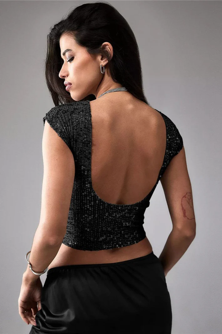 Sexy Backless Sequin Crop Top - Image 4