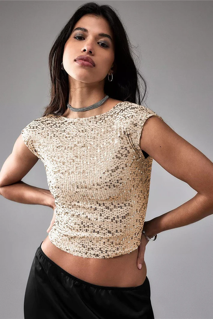 Sexy Backless Sequin Crop Top - Image 5