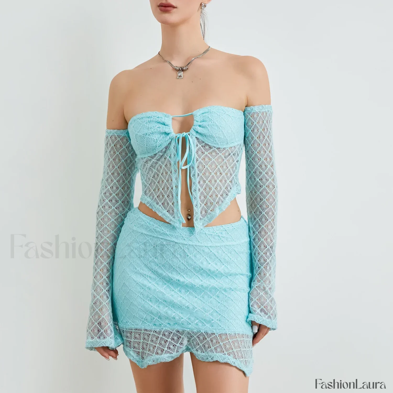 Sexy Crochet Knit Bodycon Skirt Two Piece Set - Image 13