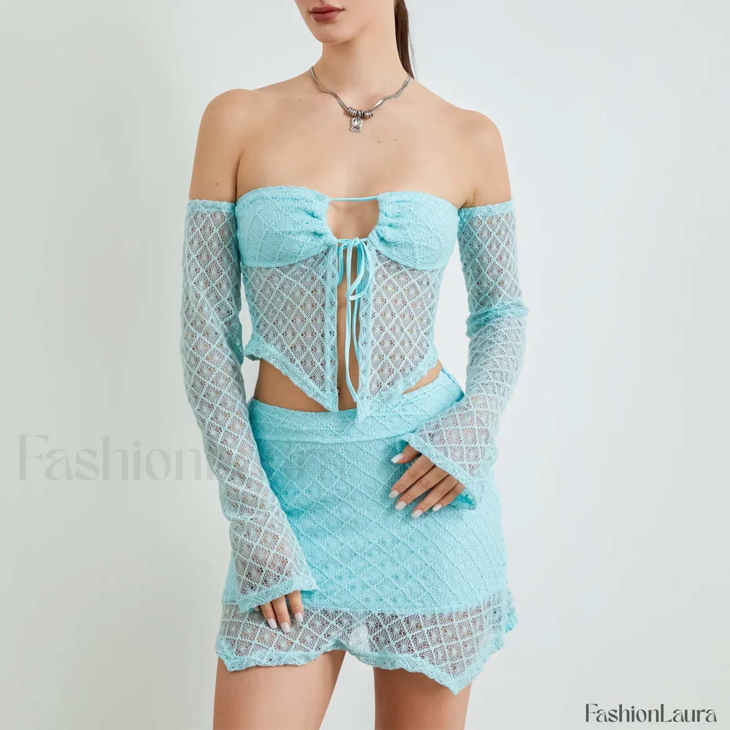 Sexy Crochet Knit Bodycon Skirt Two Piece Set - Image 14