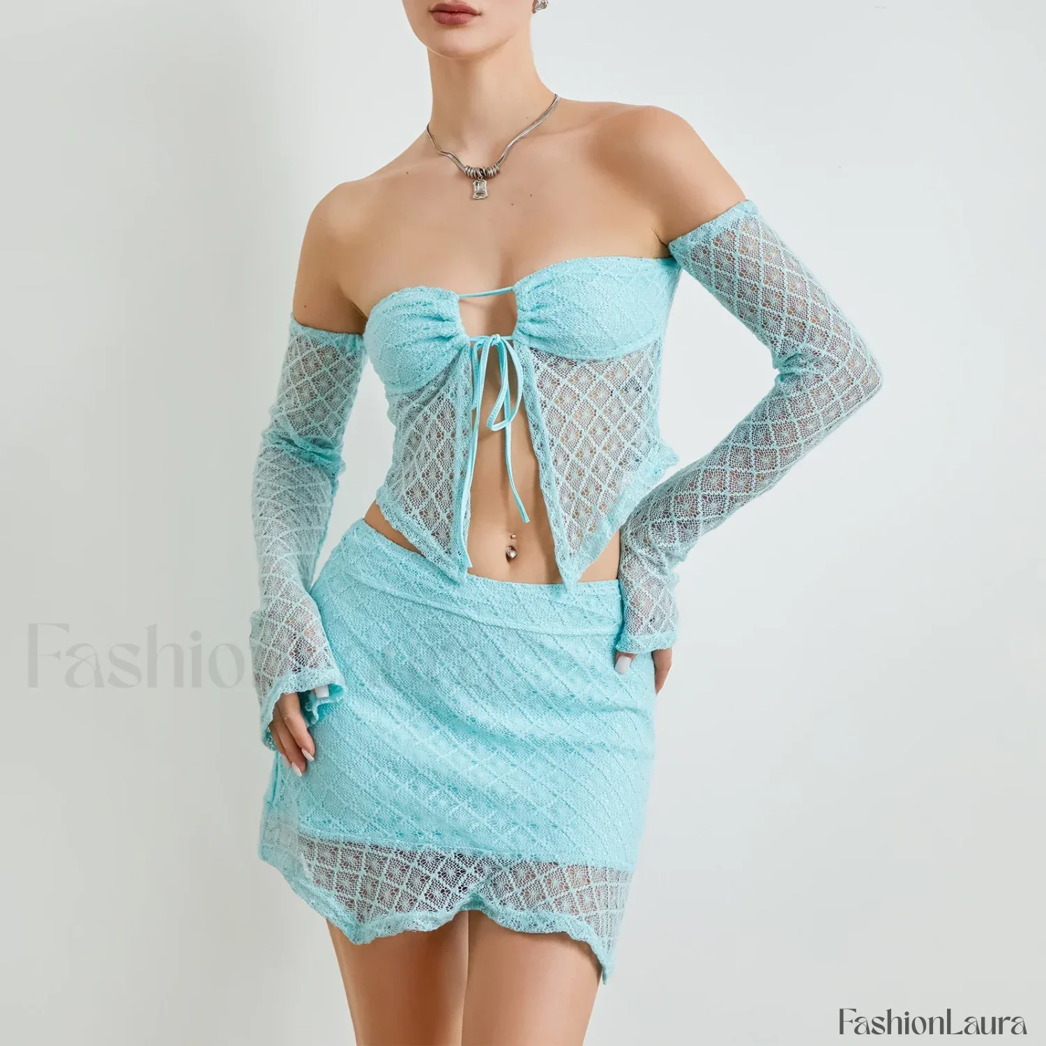 Sexy Crochet Knit Bodycon Skirt Two Piece Set - Image 15