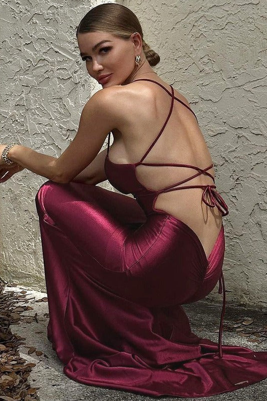 Sexy Deep Backless Lace Up Prom Dress - Image 7
