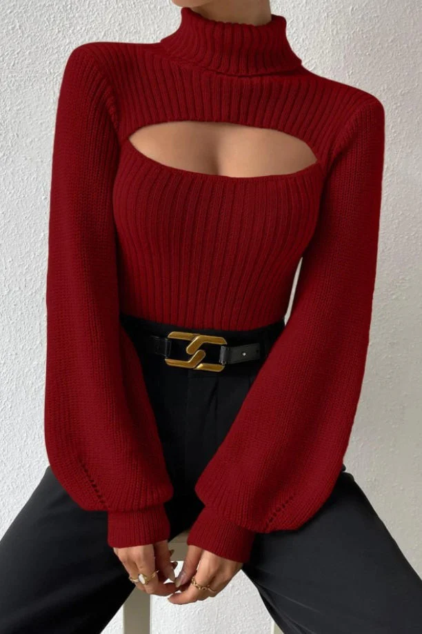Sexy Hollow Out Turtleneck Sweater - Image 5