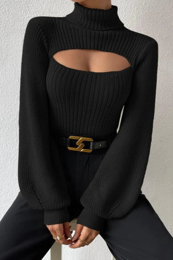 Sexy Hollow Out Turtleneck Sweater - Image 9