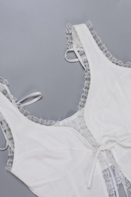 Sexy Lace Trim Backless Tie Crop Top - Image 6
