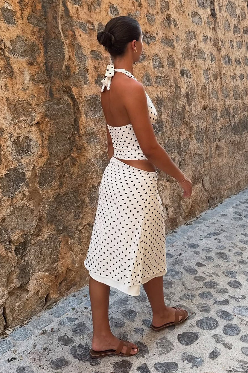 Sexy Polka Dot Halter Tie Top Low Rise Skirt Set - Image 7