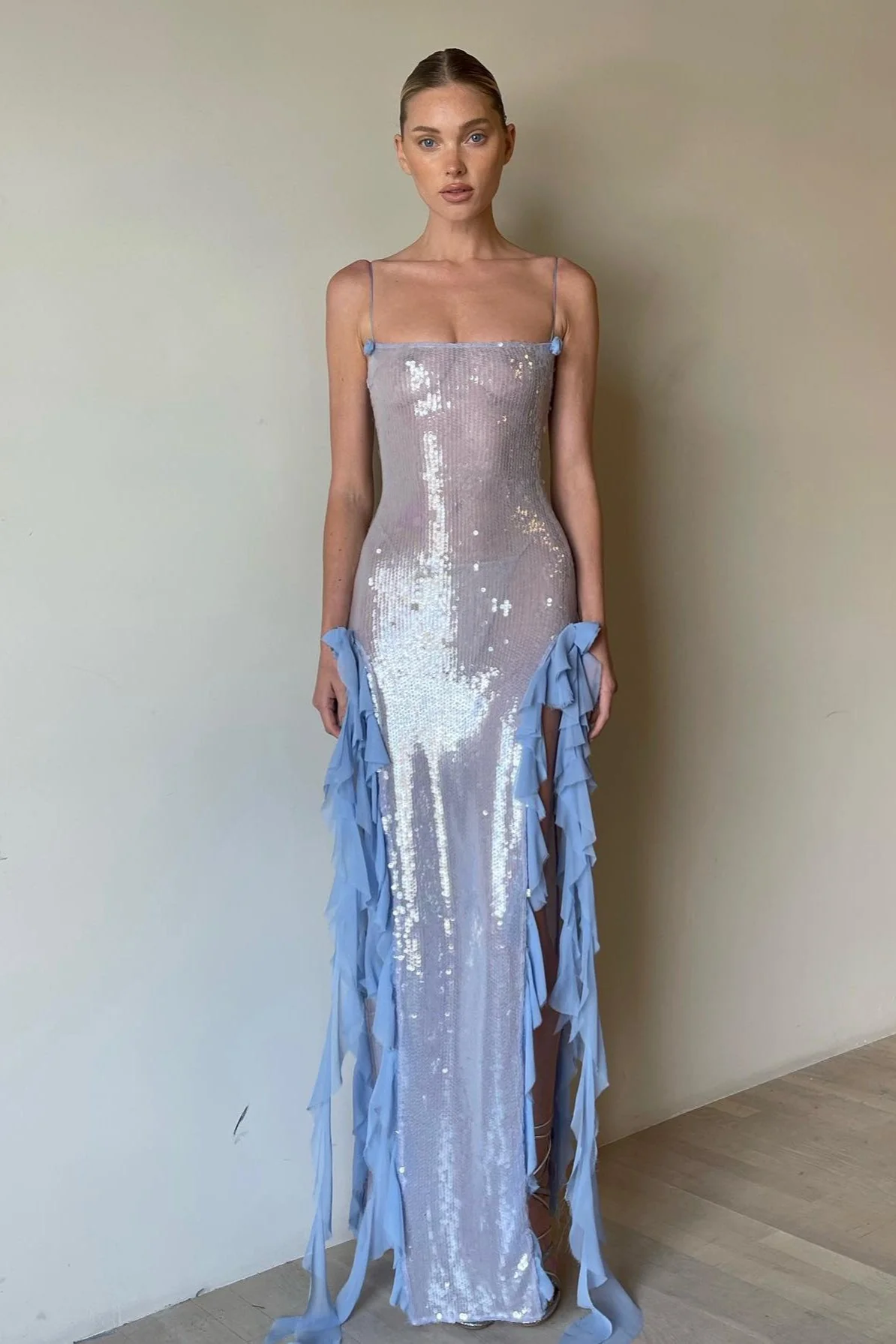 Sexy Sequin Sheer Ruffle Maxi Dress - Image 4