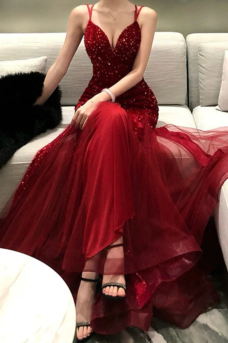 Sexy Sequin Spaghetti Strap Evening Prom Dress - Image 2