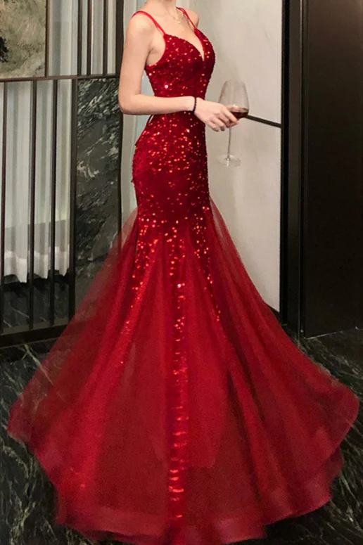 Sexy Sequin Spaghetti Strap Evening Prom Dress - Image 5