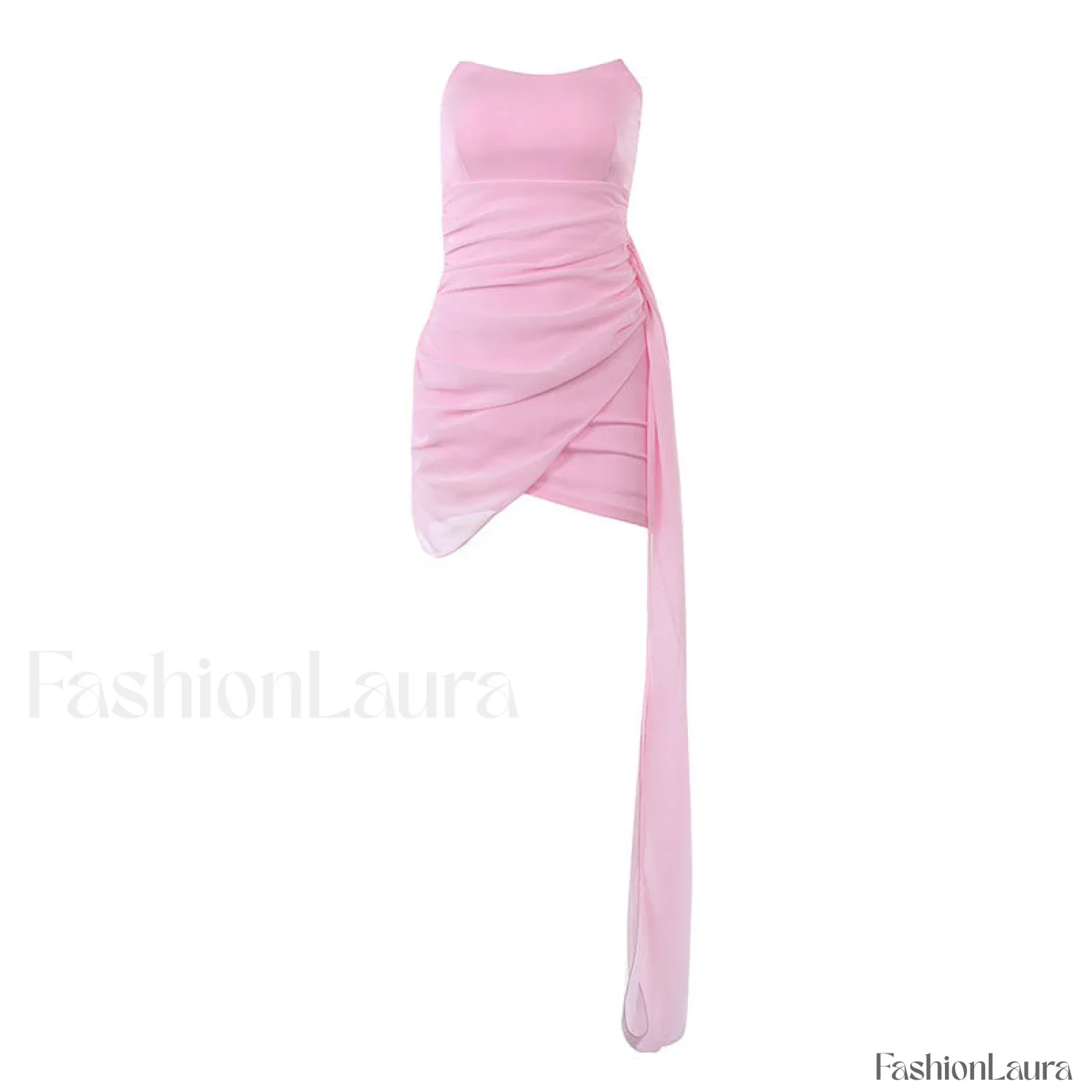 Solid Color Ruched Wrap Trim Strapless Bodycon Party Mini Dress - Pink - Image 7
