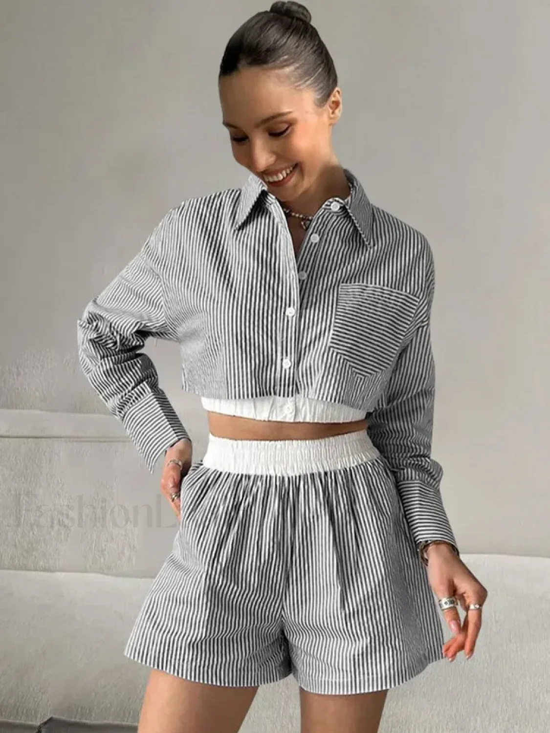 Sexy Stripe Shirt Shorts Two Piece Set - Image 7