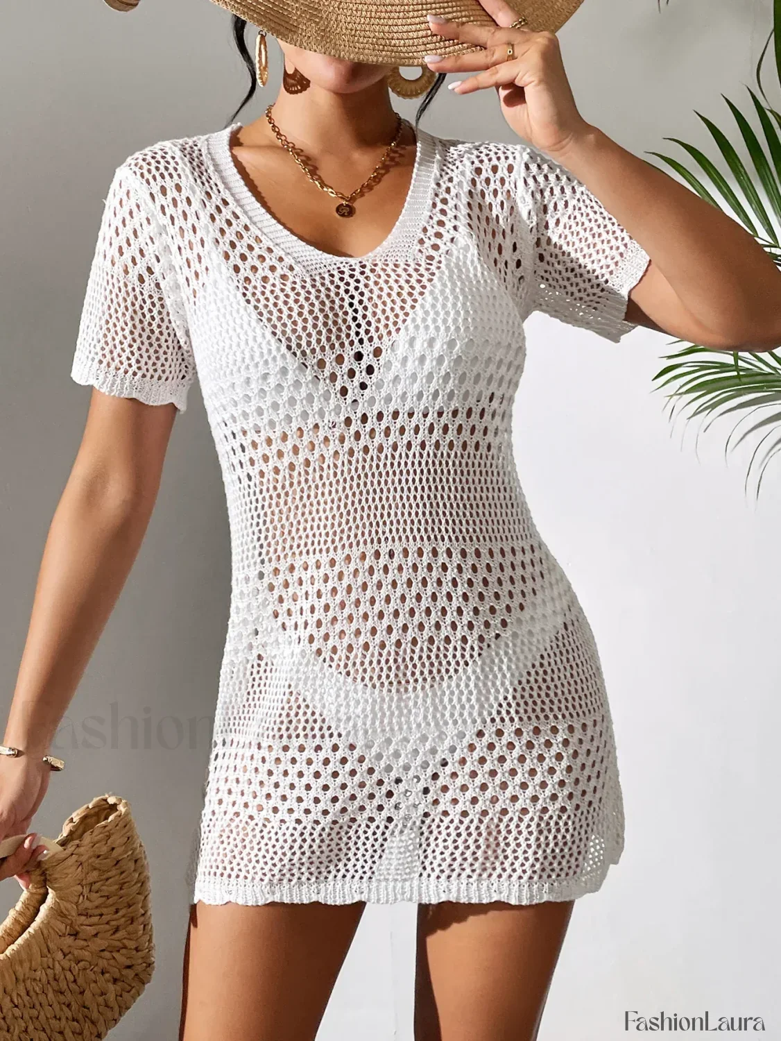 Sexy V-Neck Hollow Knit Cover Up - Image 15