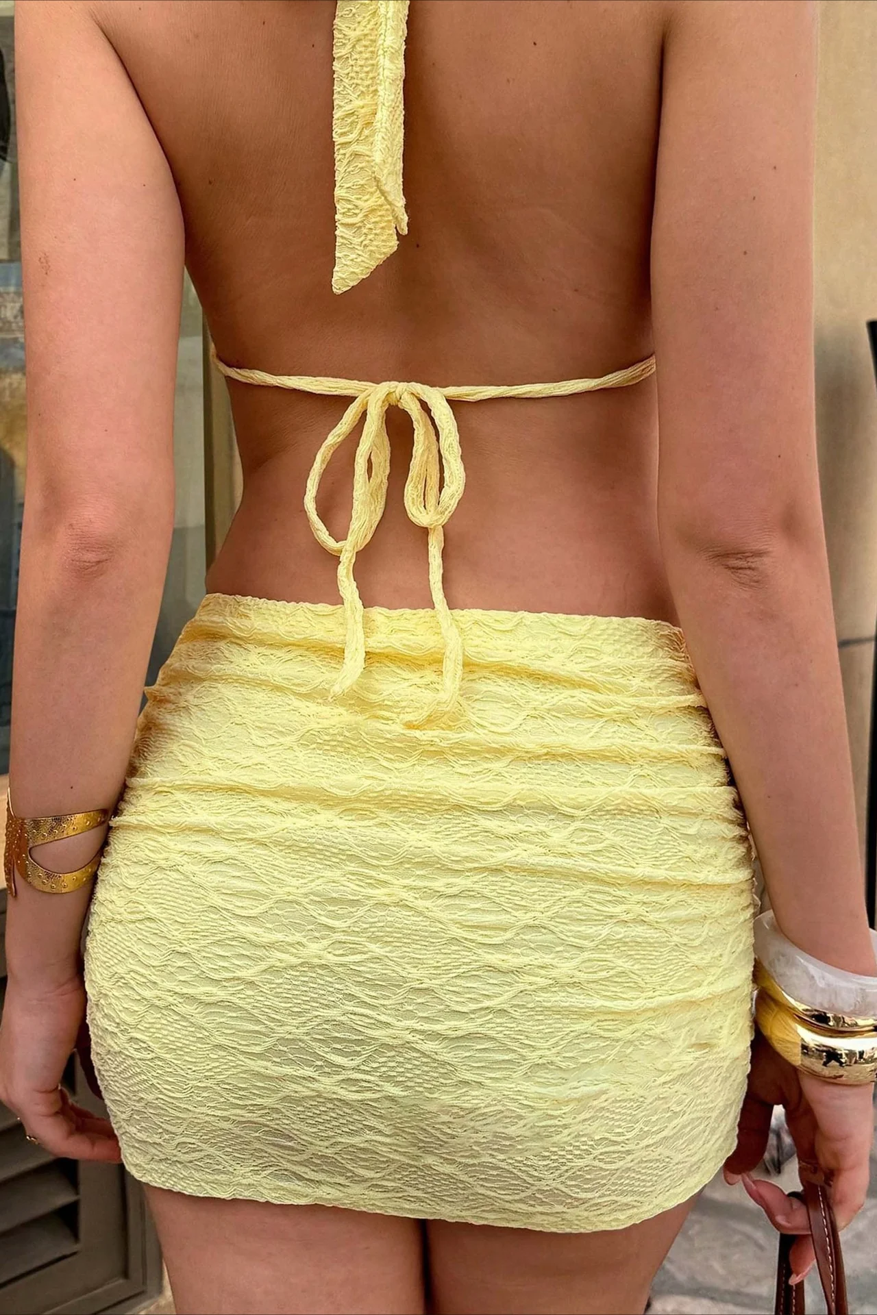 Sexy Yellow Beach Halter Mini Skirt Set - Image 5