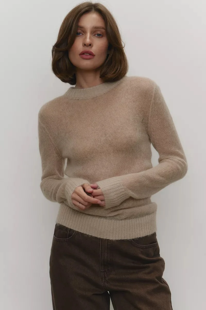 Sheer Blend Round Neck Knit Top - Image 9