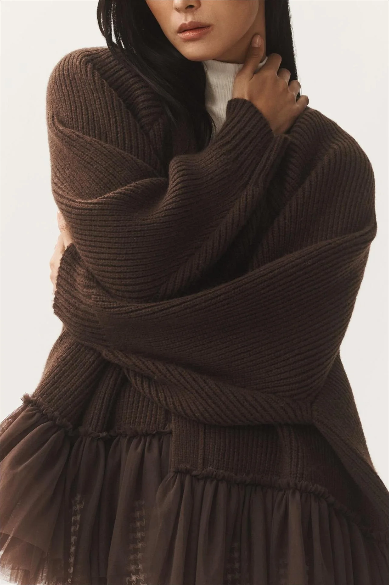 Sheer Ruffle Knit Cardigan - Image 2