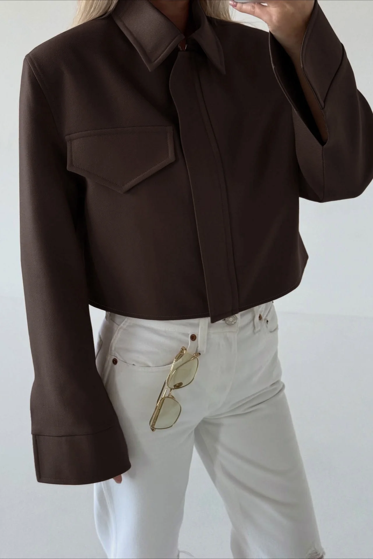 Short Length Brown Zip Closure Jacket - Image 2